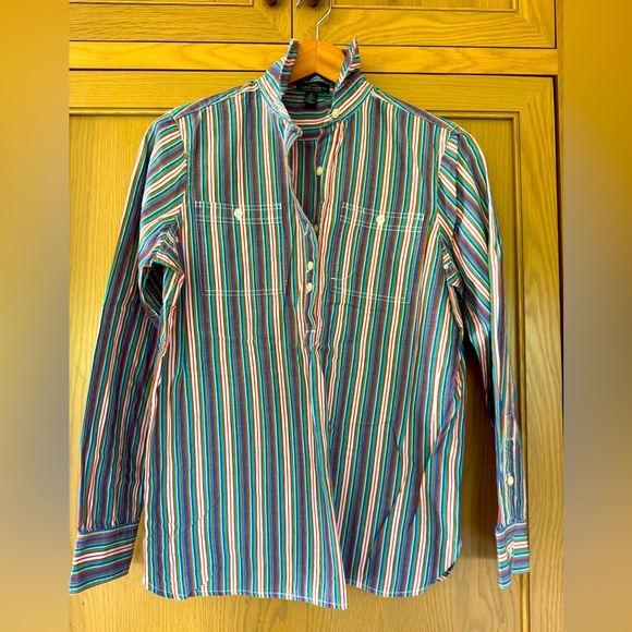 Vintage Lauren Jeans Co Blue/Green/Red Pullover Cotton Blouse / 90's / small - Picture 1 of 16